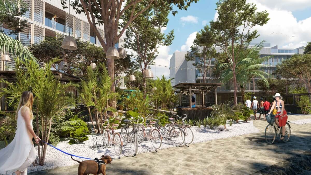 Departamento con balc&oacute;n,  gran alberca, gimnasio, restaurante, area de yoga al aire libre, bicicletas, 5 minutos de la playa