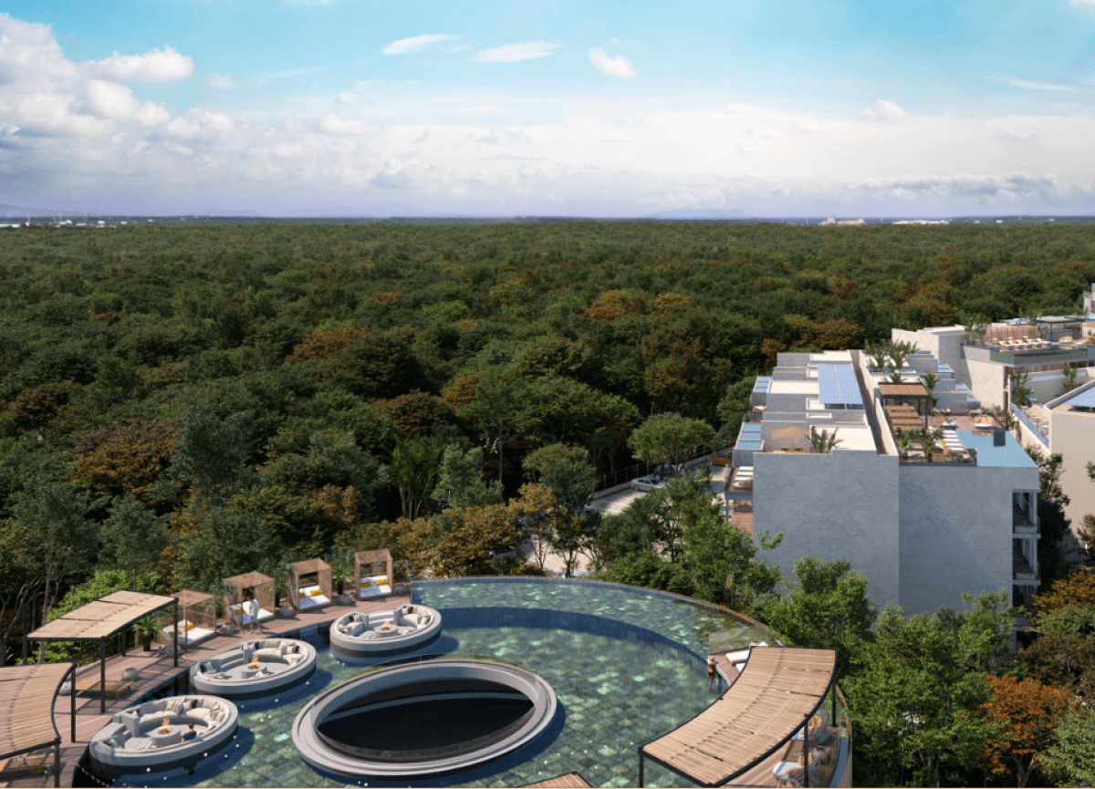 Departamento con balc&oacute;n,  gran alberca, gimnasio, restaurante, area de yoga al aire libre, bicicletas, 5 minutos de la playa