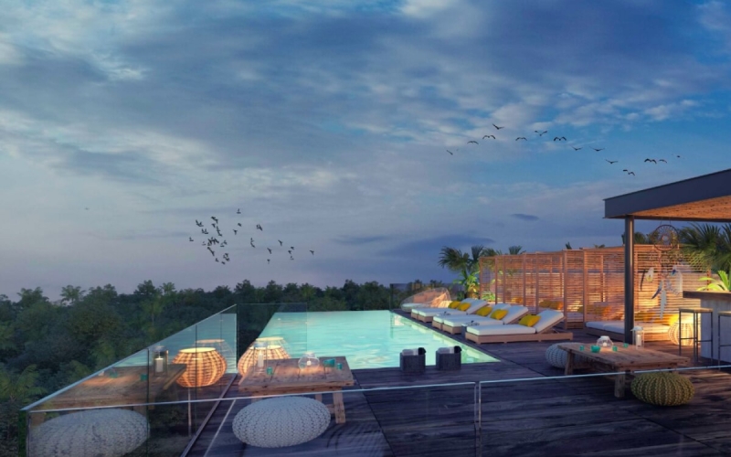 Studio Penthouse, with art walk, commercial area, Boho style,5 star hotel amenities and services, Tulum, sale.