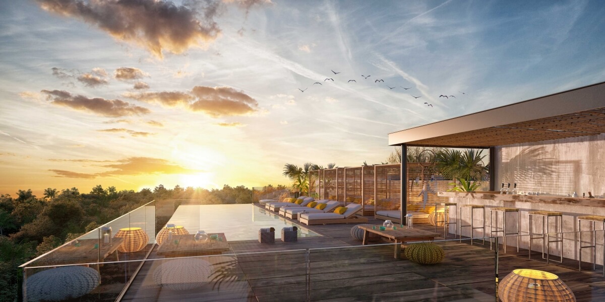 Eco-friendly penthouse, pool with multiple outdoor areas, green views, bicycle path to the beach and Hotel Zone, on Avenida Coba, for sale