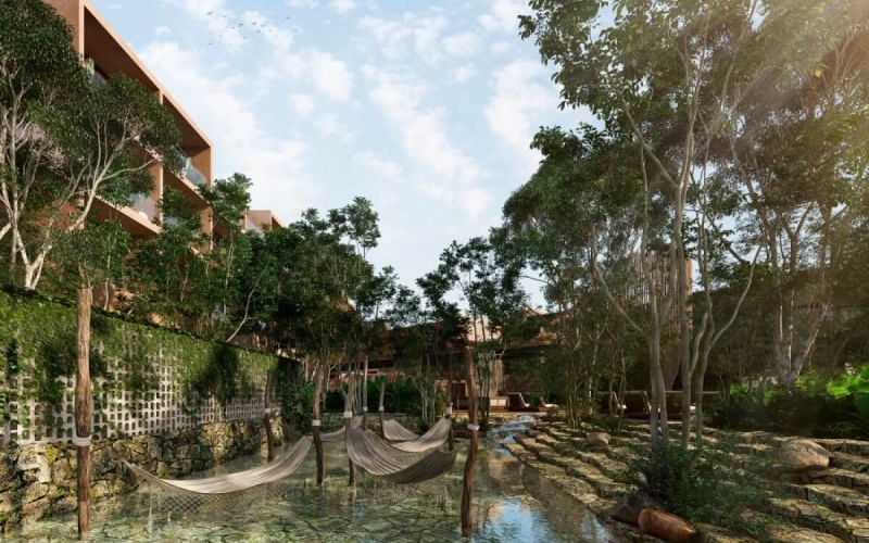 Departamento, rooftop bar con alberca, ethnic mall, instagram butler y mas amenidades en Aldea Zama, venta Tulum.