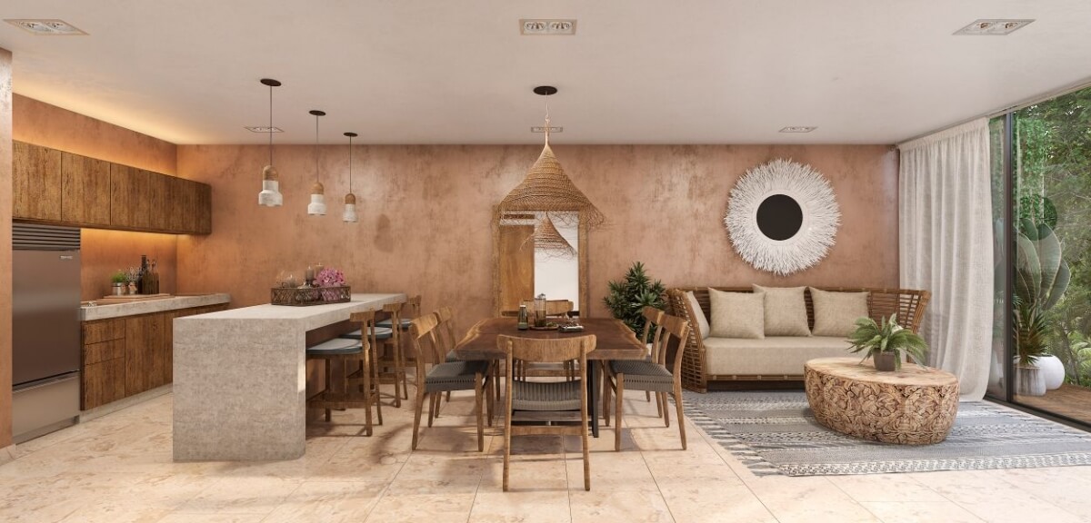 Departamento en planta baja con alberca privada, acabados de lujo en Aldea Zama Tulum, venta.