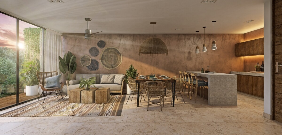 Departamento en planta baja con alberca privada, acabados de lujo en Aldea Zama Tulum, venta.