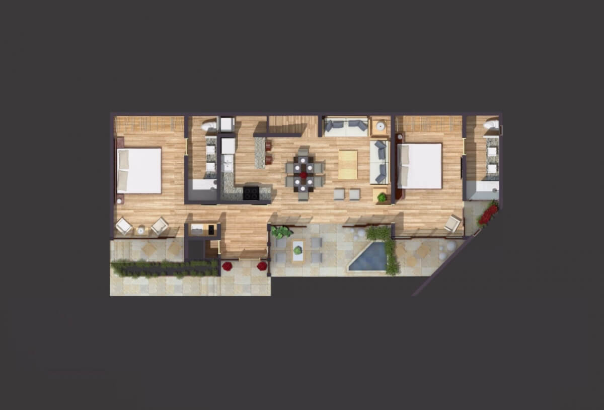 Condo with garden, private pool, gym, infinity pool, Aldea Zama, sale. Tulum.