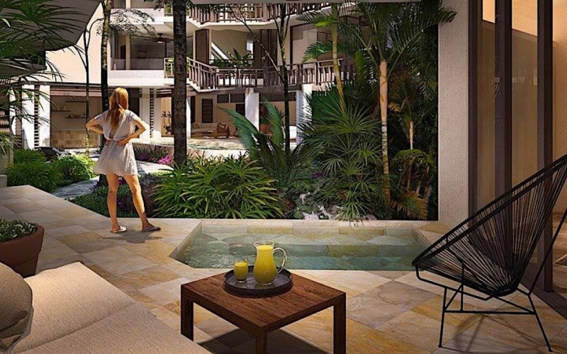 Private pool in your condo, gym, spa, yoga, ecological technology in Aldea Zama, Tulum, for sale.
