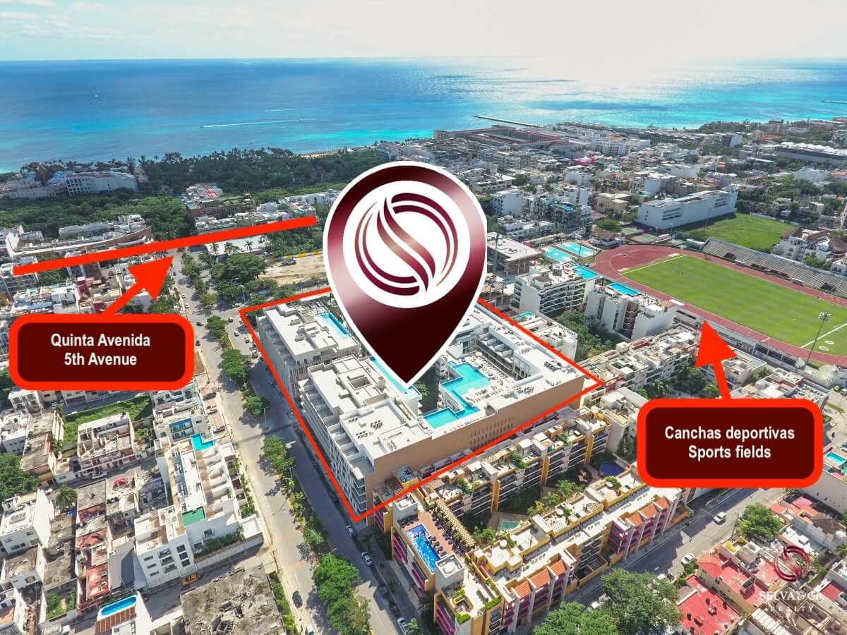 Apartment 240 meters from the beach, steps from Fifth Avenue, hotel amenities, pre-construction, sale Playa del Carmen.