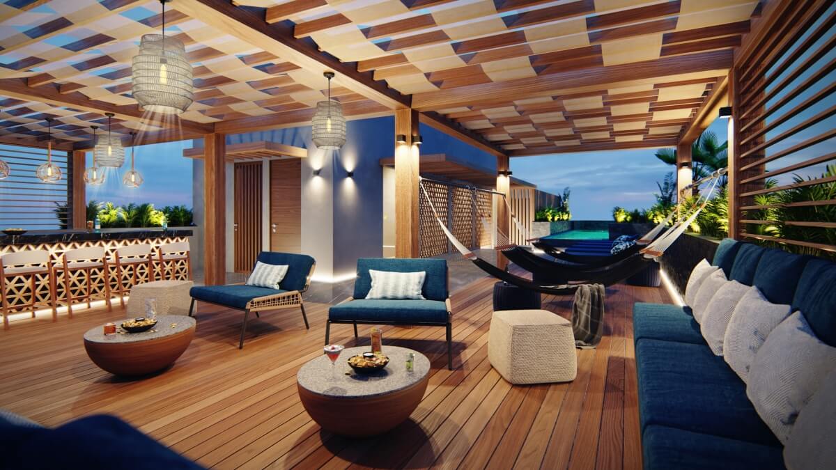 Apartment, with garden, pool, paddle tennis court, volleyball court, North Hotel Zone, Cozumel.