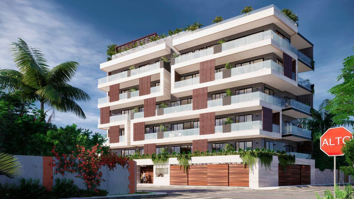 Apartment, with garden, pool, paddle tennis court, volleyball court, North Hotel Zone, Cozumel.