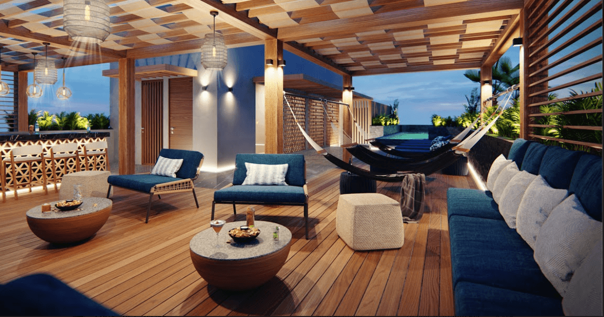 Ocean view condo common rooftop close to the sea boardwalk, for sale, downtown, Cozumel