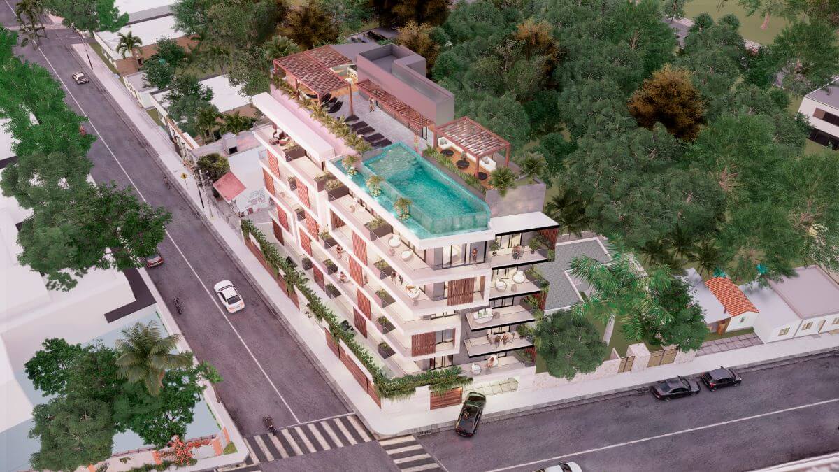 Ocean view condo common rooftop close to the sea boardwalk, for sale, downtown, Cozumel