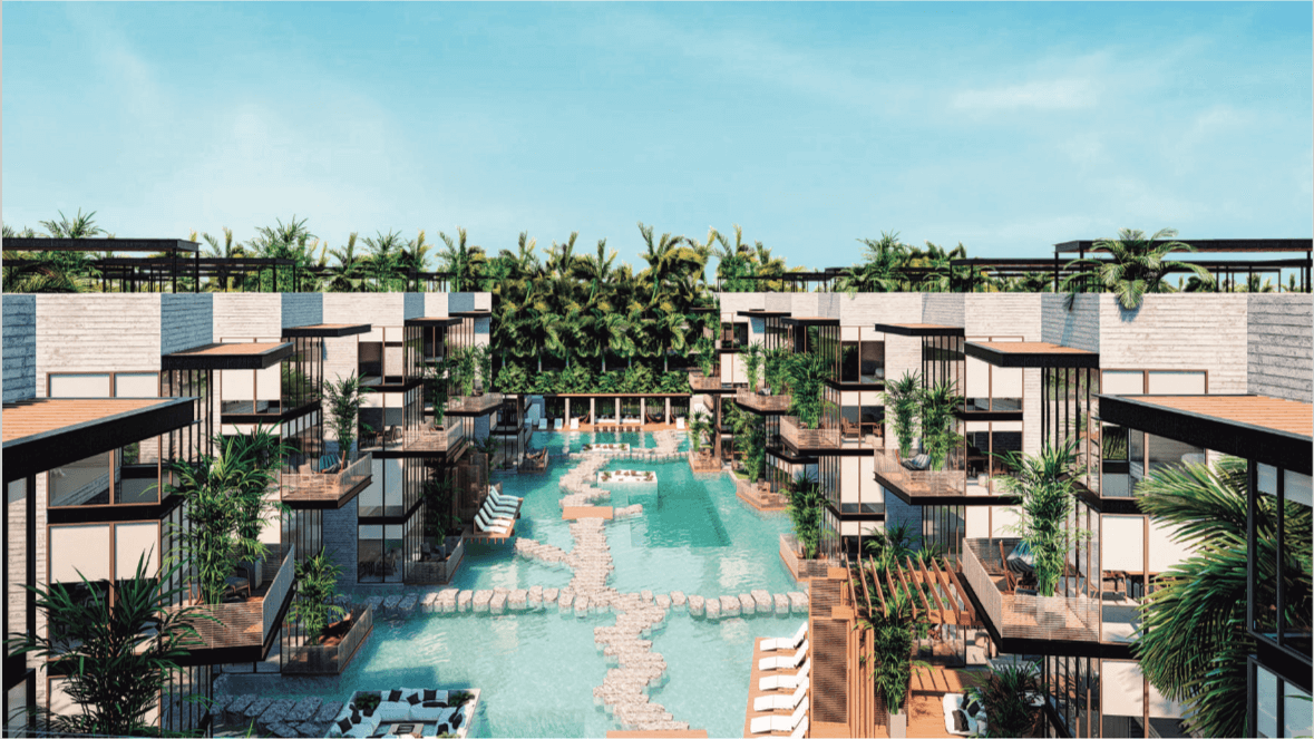 Ground floor condo with private pool, luxury finishes in Aldea Zama Tulum, for sale.