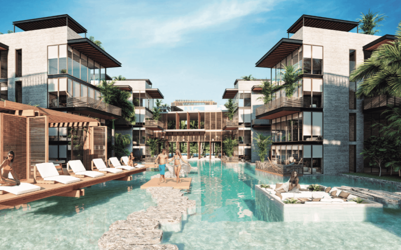 Eco friendly, luxury condo, pool with multiple outdoor areas, green views, Cycle path to the beach and Hotel Zone, on Avenida Coba, for sale