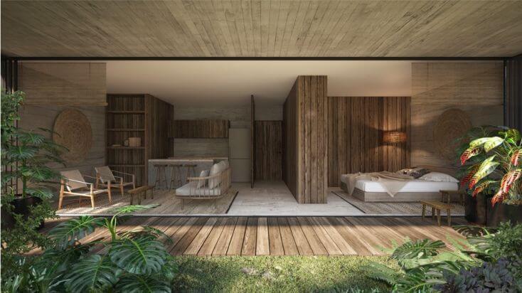 Condo with lock off system, art walk, Boho commercial area,5 star hotel amenities and services, in Tulum, sale.