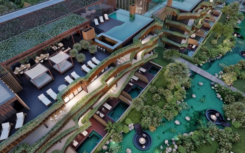 Condo with common areas surrounded by nature, near the beach in Tulum, for sale.