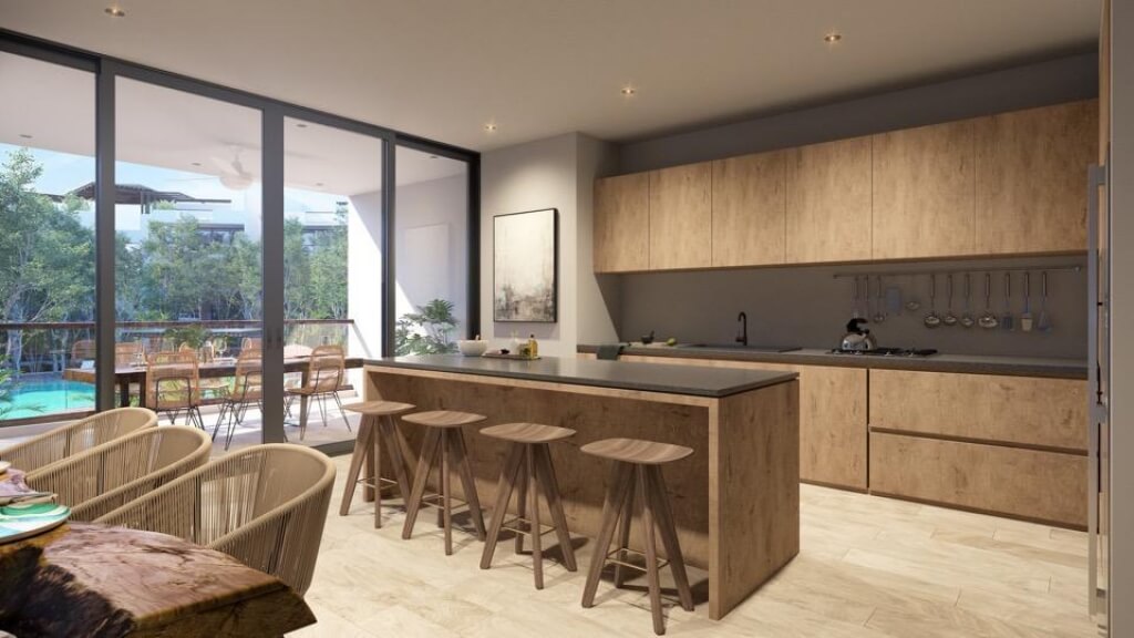 Studio 900 meters from the beach, furnished, infinity pool, cinema, spa, gym, restaurant, and more, in pre-construction, for sale on Kukulka