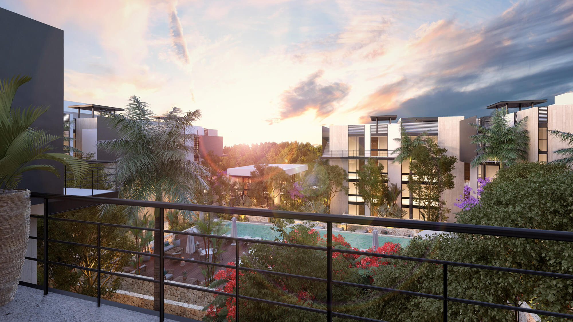 Apartment with service room and amenities in gated community with a golf course at Yucatan Country Club.