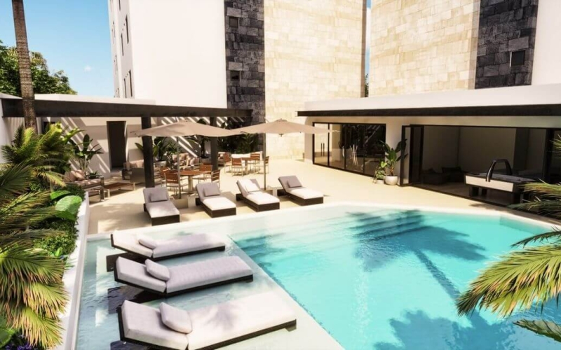 214 m2 spacious condominium, marble floor, in gated community with amenities, with pool, gym, BBQ area, for sale in Cumbres Cancun.