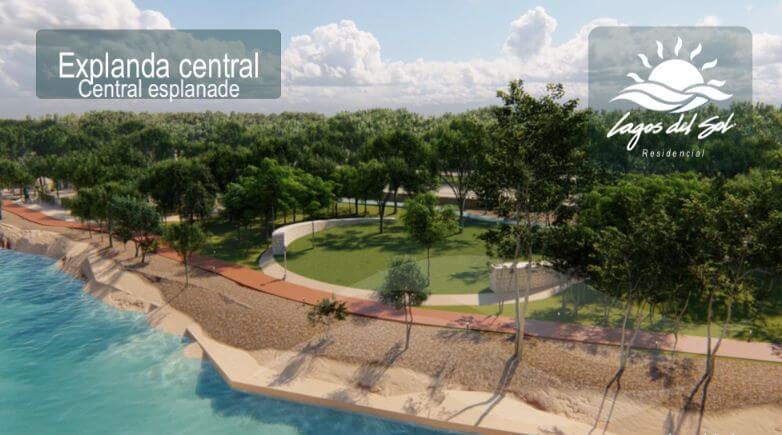 Residential land 1,003 m2 in front of a park, in gated community with exclusive amenities and clubhouse, for sale in Lagos del Sol, Cancun.