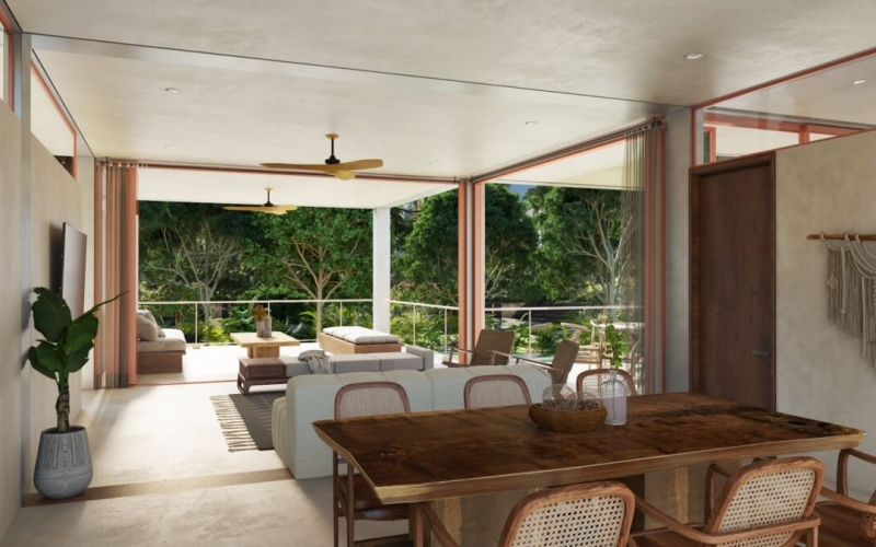 Departamento con ventanas de pared completa y vistas a areas verdes, rodeado de arboles, concierge, area de juegos, yoga, gimnasio, alberca