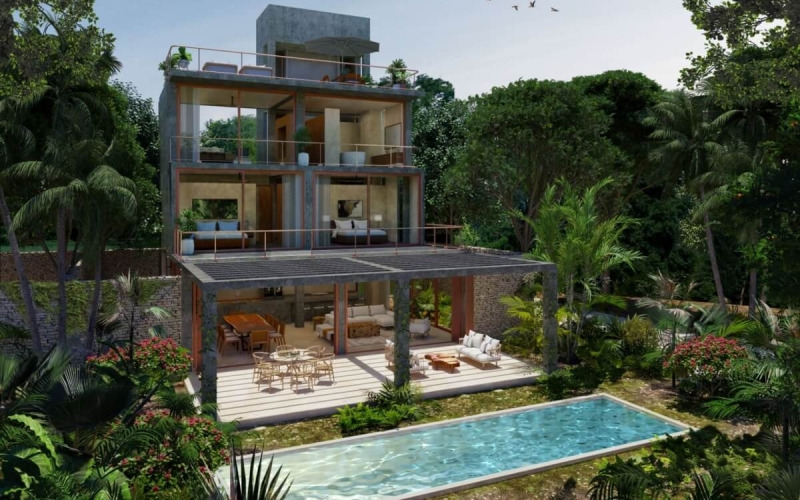 House with private pool and roof garden, full wall windows with green views, concierge, transportation service, and amenities for all tastes