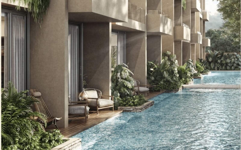 Swim up condo, direct access to the pool from your terrace, gym, restaurant, outdoor yoga area, bicycles, 5 minutes from the beach