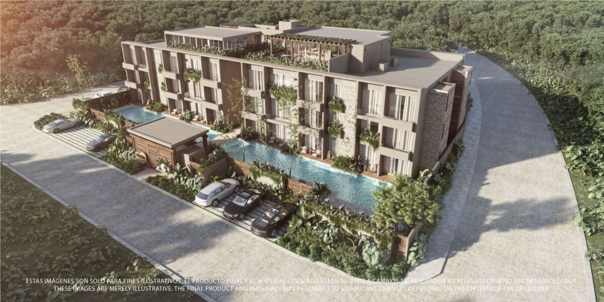 Apartment with private pool, common oceanview rooftop, for sale, Region 8, Tulum.