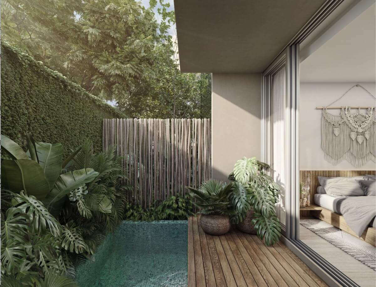 Apartment with private pool, common oceanview rooftop, for sale, Region 8, Tulum.