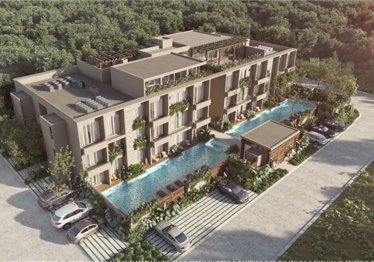 Apartment with private pool, common oceanview rooftop, for sale, Region 8, Tulum.