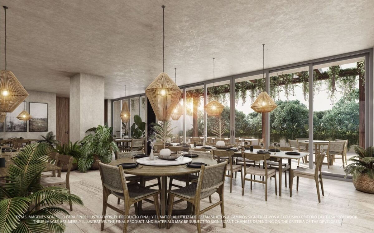 Departamento con areas comunes rodeadas de naturaleza, cerca de la playa en Tulum, venta.