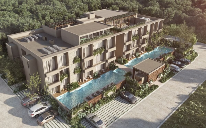 Departamento con balc&oacute;n,  gran alberca, gimnasio, restaurante, area de yoga al aire libre, bicicletas, 5 minutos de la playa