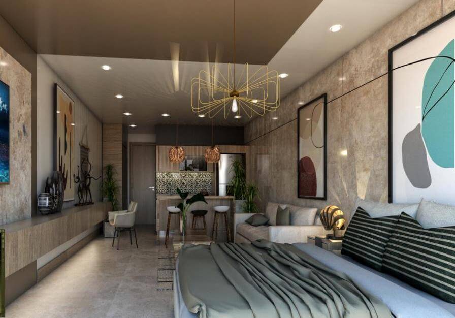 Condo with pool for adults on the rooftop and bar, barbecue area, family pool, spa, co-working, gym, pre-construction for sale, Aldea Zama,