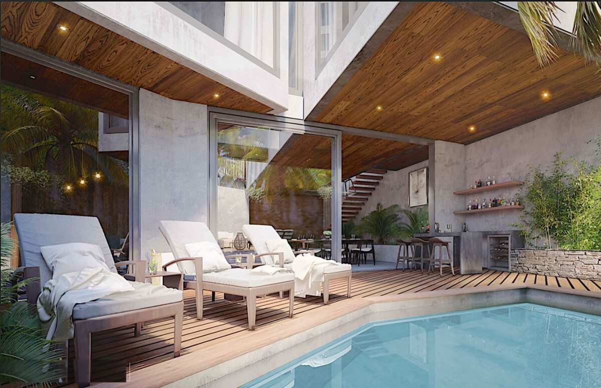 Casa en venta con piscina privada, dos niveles, terraza, patio, bar, bodega. Areas comunes, area zen, area de asadores, bar lounge.