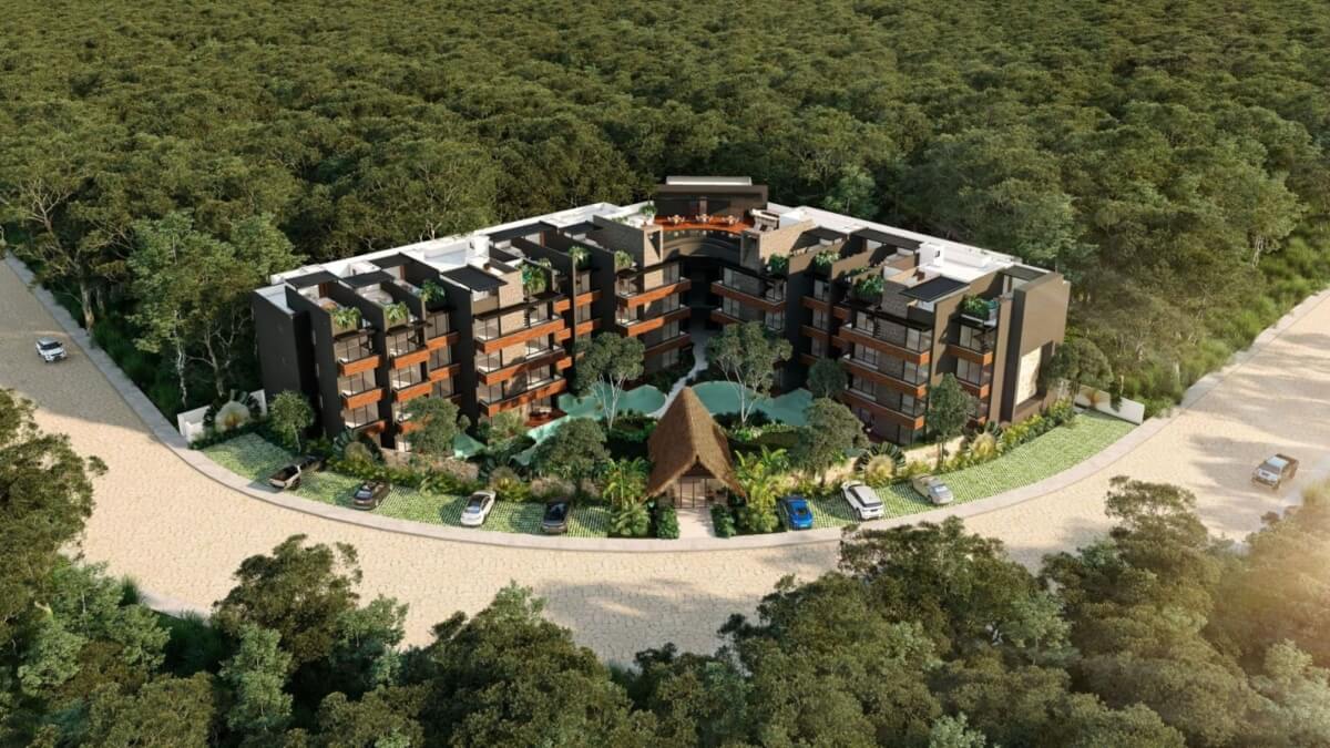 Condo with common areas surrounded by nature, near the beach in Tulum, for sale.