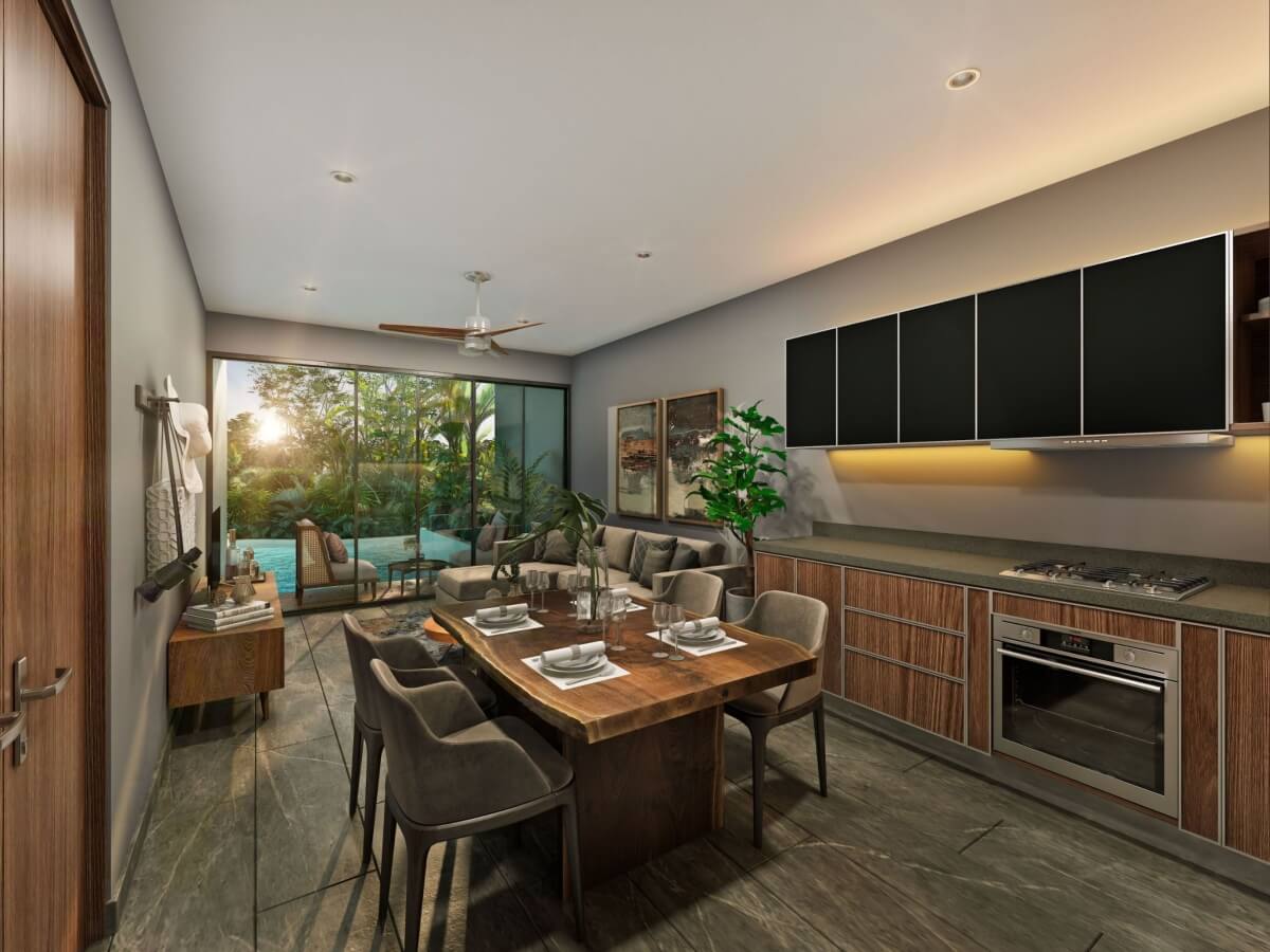 Condo with common areas surrounded by nature, near the beach in Tulum, for sale.