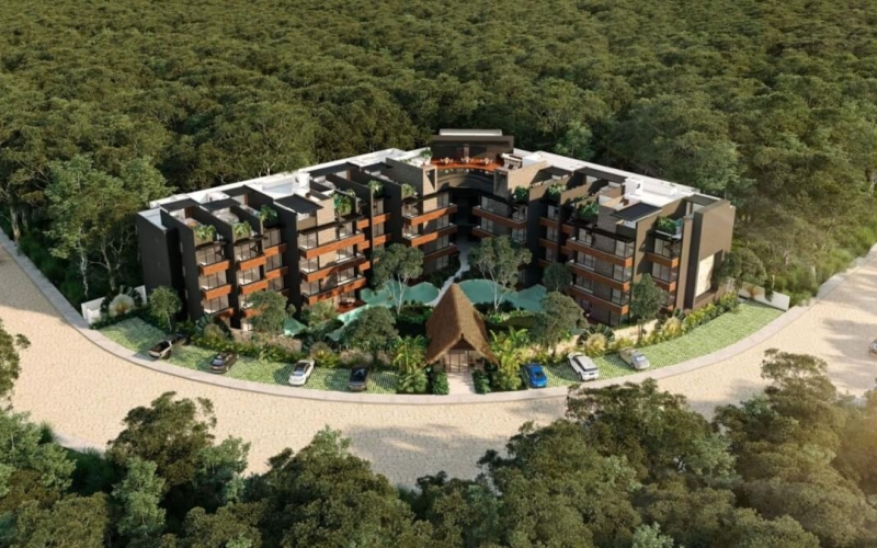 Condo with pool for adults on the rooftop and bar, barbecue area, family pool, spa, co-working, gym, pre-construction for sale, Aldea Zama,