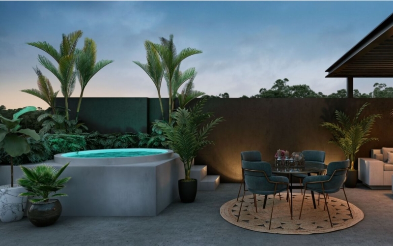 Penthouse with rooftop adult pool and bar, barbecue area, family pool, spa, co-working, gym, pre-construction for sale, Aldea Zama, Tulum