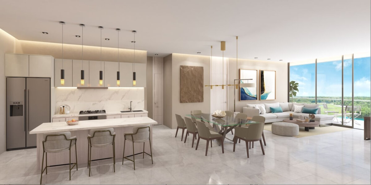 Beachfront apartment, terrace with private jacuzzi overlooking the ocean, spa, beach club, gym, tennis court, in Playa del Carmen for sale.