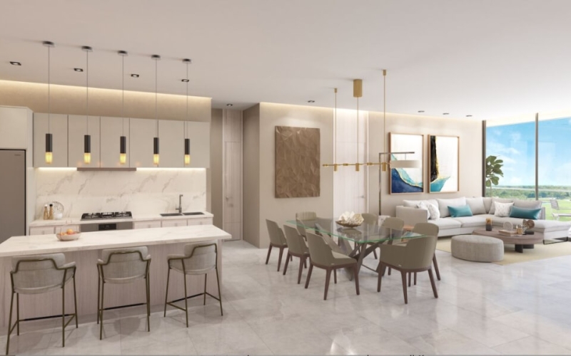 Golf course, penthouse with 129 m2 private terrace, service room, clubhouse, cenotes, beach club, parks, 2 covered parking spaces, pre-const