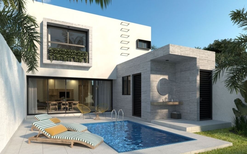 House with private pool, OPPORTUNITY PRICE, interphone, furnished, laundry room, in Repobladores area, pre-construction for sale in Cozumel.