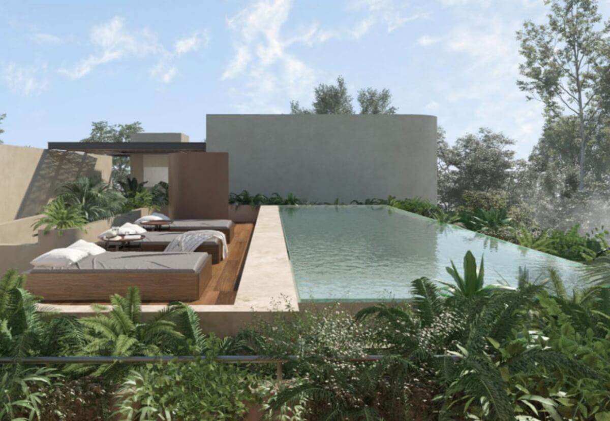 Studio 900 meters from the beach, furnished, infinity pool, cinema, spa, gym, restaurant, and more, in pre-construction, for sale on Kukulka