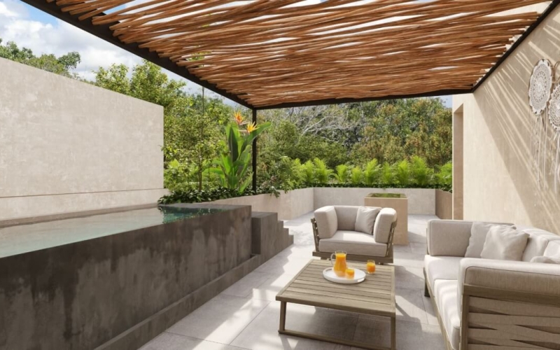 4 bedroom house, with private pool, hot tub spa, smart key card, amenities: gym, juice and coffee bar, common pool, in Aldea Zama, Tulum