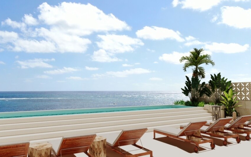 Condominium steps from the beach, with 2 terraces, ocean view pool, 200 meters from the beach, pre-construction, sale Puerto Morelos.