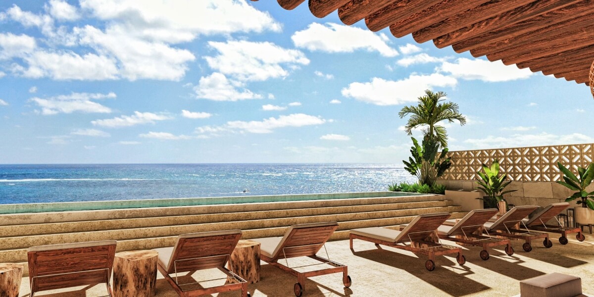 Estudio con acceso a la playa, terraza, tina, alberca y  Area de Coworking,  Venta en Puerto Morelos.