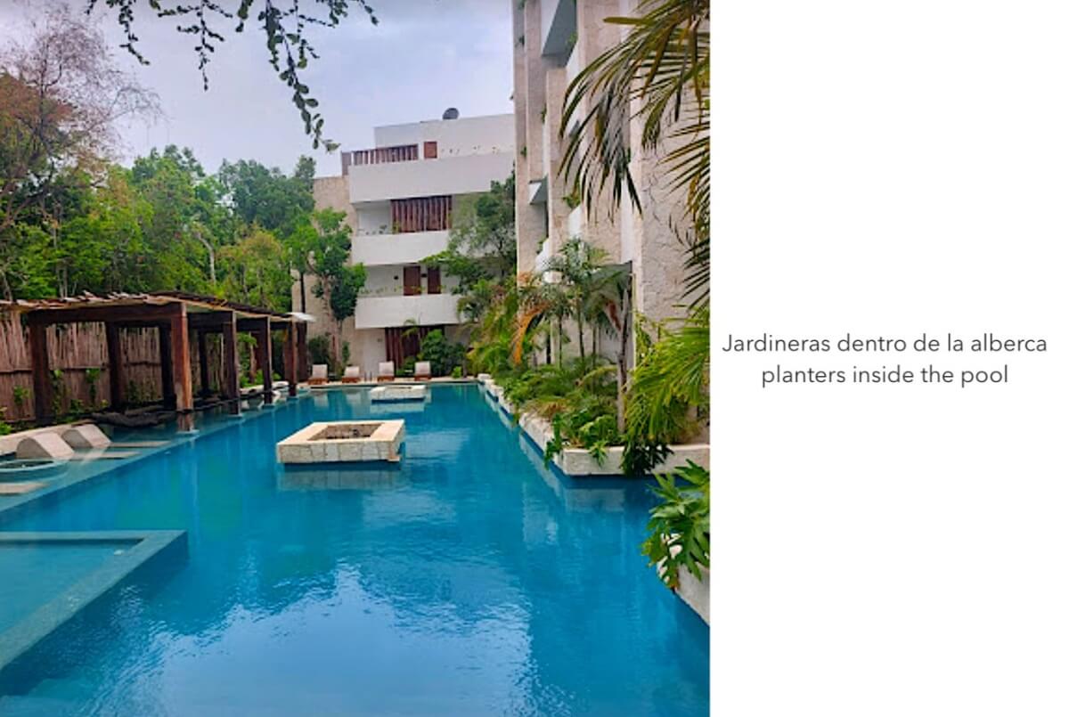 Condo with private pool and 58m2 garden, yoga area, barbecue area, 2 pools with lounge areas, pre-construction, sale Tulum.