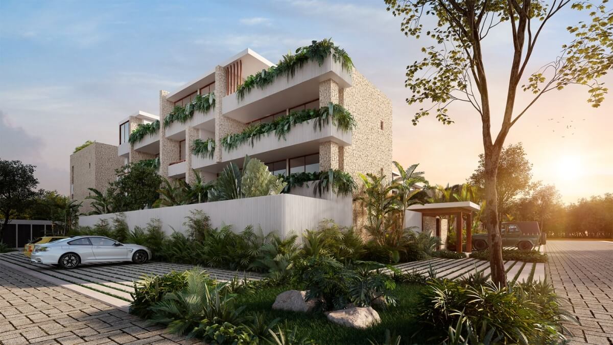 Condo with private pool and 58m2 garden, yoga area, barbecue area, 2 pools with lounge areas, pre-construction, sale Tulum.
