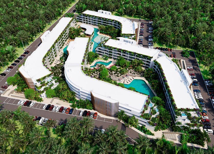 Ocean view condo, pool, 350 meters from the beach, pool, art gallery, unique design, roof garden with jacuzzi, for sale in Playa del Carmen.