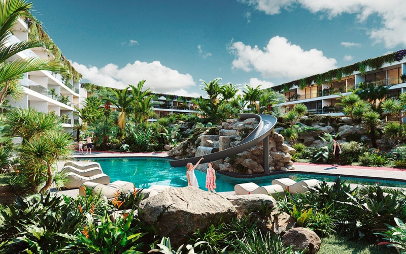 Apartment in Playacar, with 4 pools, playground for children, Pet zone, gym, clubhouse, restaurant, terrace bar, concierge and more, for sal