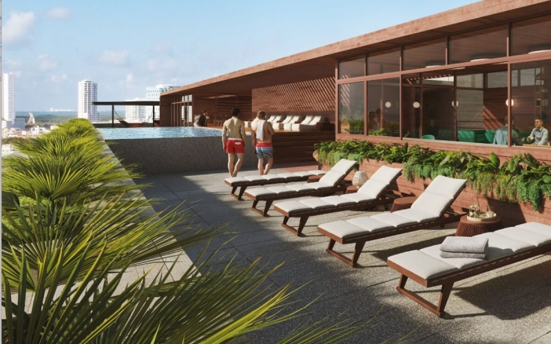Condo with 100 m2 garden,  infinity pool, pet spa, cowork, gym, pre-construction, on Nader Avenue, Cancun, for sale.