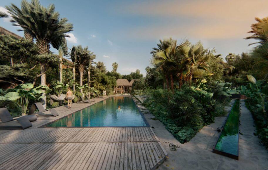 Penthouse near the beach, room &amp; pool service, fire pit, playground for children, hammock area, surrounded by green, 1 km from the beach pre