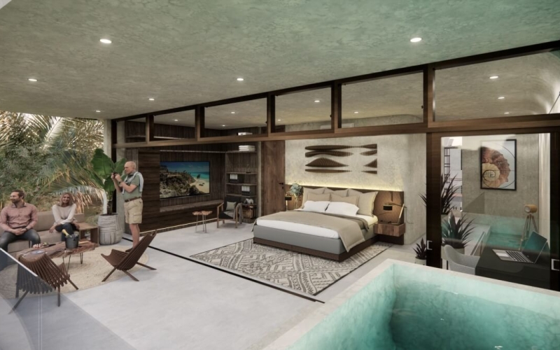 Penthouse con terraza de 32 m2 y alberca privada, doble regadera y doble lavabo, bioarquitectura, coworking, alberca salina, jardin zen, pan